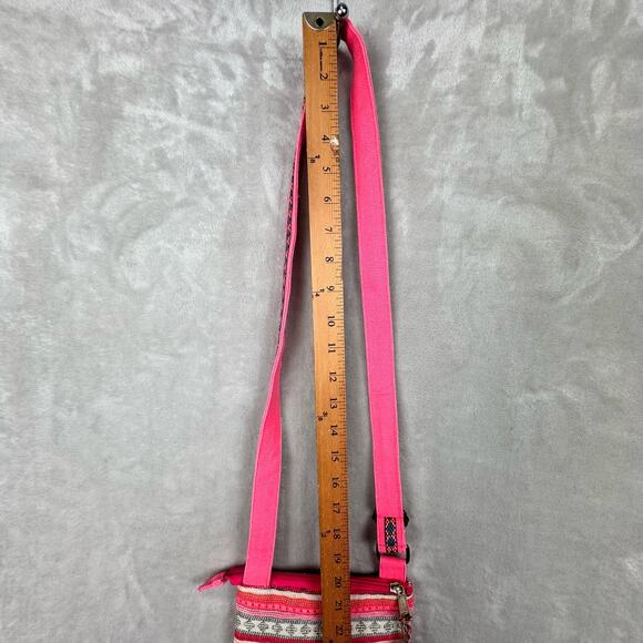 America And Beyond Crossbody Purse Pink Striped Embroidered Tassel Boho Festival - Picture 11 of 12